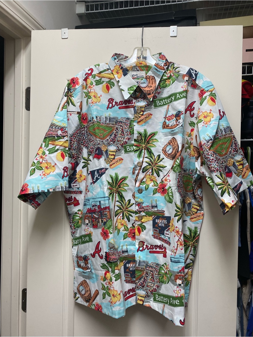 reyn spooner Light Blue Hawaiian Braves Print Button-Down Shirt